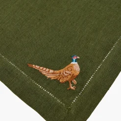 Napkins | For The Hostess<Mrs. Alice Green Embroidered Pheasant Linen Napkins (Set of 4)