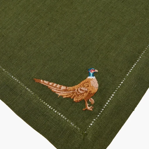 Napkins | For The Hostess<Mrs. Alice Green Embroidered Pheasant Linen Napkins (Set of 4)