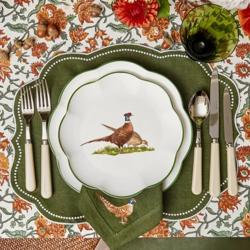 Napkins | For The Hostess<Mrs. Alice Green Embroidered Pheasant Linen Napkins (Set of 4)