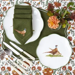 Napkins | For The Hostess<Mrs. Alice Green Embroidered Pheasant Linen Napkins (Set of 4)