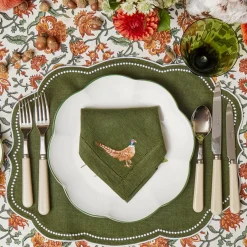 Napkins | For The Hostess<Mrs. Alice Green Embroidered Pheasant Linen Napkins (Set of 4)