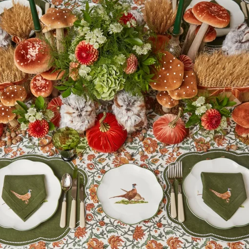 Napkins | For The Hostess<Mrs. Alice Green Embroidered Pheasant Linen Napkins (Set of 4)
