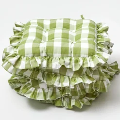 Cushions<Mrs. Alice Green Gingham Ruffle Seat Pad Cushions (Set of 4)
