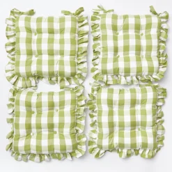 Cushions<Mrs. Alice Green Gingham Ruffle Seat Pad Cushions (Set of 4)