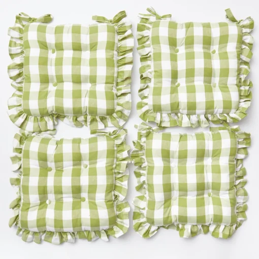 Cushions<Mrs. Alice Green Gingham Ruffle Seat Pad Cushions (Set of 4)