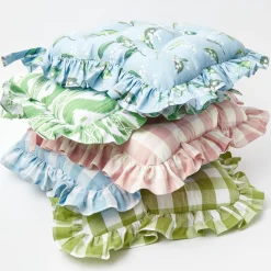 Cushions<Mrs. Alice Green Gingham Ruffle Seat Pad Cushions (Set of 4)
