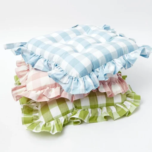 Cushions<Mrs. Alice Green Gingham Ruffle Seat Pad Cushions (Set of 4)