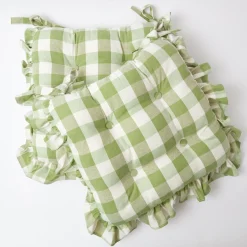 Cushions<Mrs. Alice Green Gingham Ruffle Seat Pad Cushions (Set of 4)
