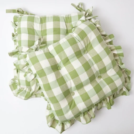 Cushions<Mrs. Alice Green Gingham Ruffle Seat Pad Cushions (Set of 4)