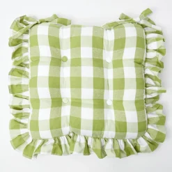 Cushions<Mrs. Alice Green Gingham Ruffle Seat Pad Cushions (Set of 4)
