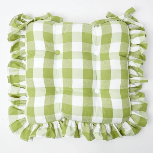 Cushions<Mrs. Alice Green Gingham Ruffle Seat Pad Cushions (Set of 4)