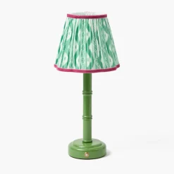 Rechargeable Table Lamps | Summer Lighting<Mrs. Alice Green Leonora Lacquer Rechargeable Lamp with Green & Raspberry Ikat Shade (18cm)
