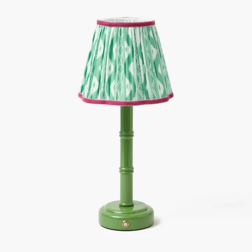 Rechargeable Table Lamps | Summer Lighting<Mrs. Alice Green Leonora Lacquer Rechargeable Lamp with Green & Raspberry Ikat Shade (18cm)