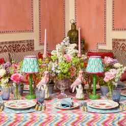 Rechargeable Table Lamps | Summer Lighting<Mrs. Alice Green Leonora Lacquer Rechargeable Lamp with Green & Raspberry Ikat Shade (18cm)