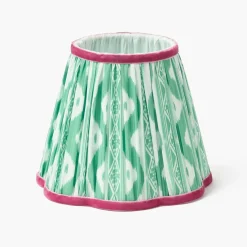 Rechargeable Table Lamps | Summer Lighting<Mrs. Alice Green Leonora Lacquer Rechargeable Lamp with Green & Raspberry Ikat Shade (18cm)