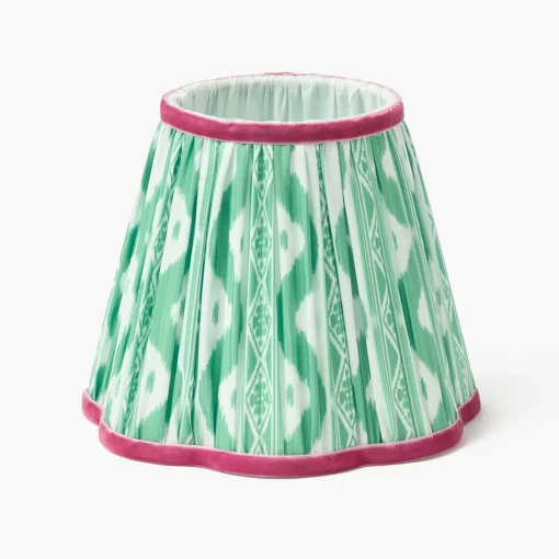 Rechargeable Table Lamps | Summer Lighting<Mrs. Alice Green Leonora Lacquer Rechargeable Lamp with Green & Raspberry Ikat Shade (18cm)