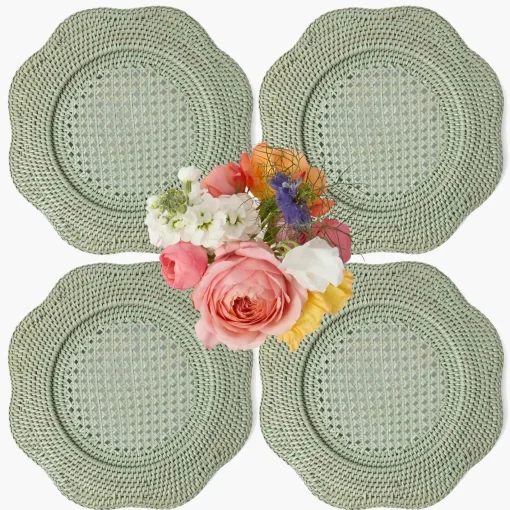 Summer Table Linen | Placemats<Mrs. Alice Green Scalloped Rattan Charger Plates (Set of 4)