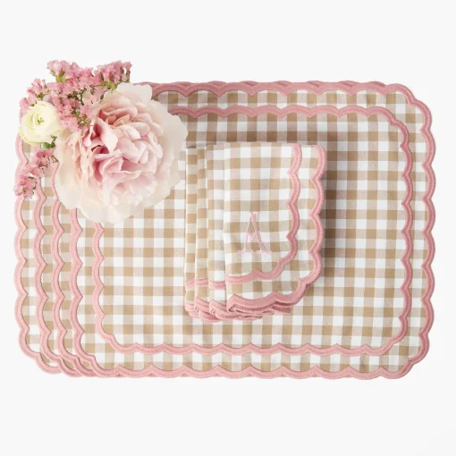 Placemats<Mrs. Alice Isla Putty & Pink Gingham Placemats (Set of 4)
