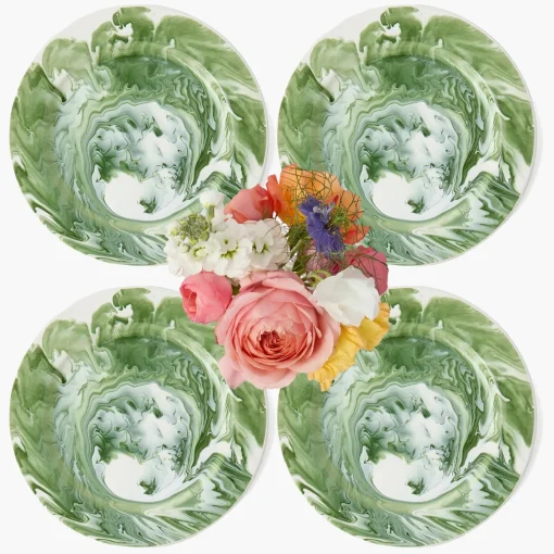 Summer Crockery | Dinner Plates<Mrs. Alice Julia Green Marbled Dinner Plates (Set of 4)