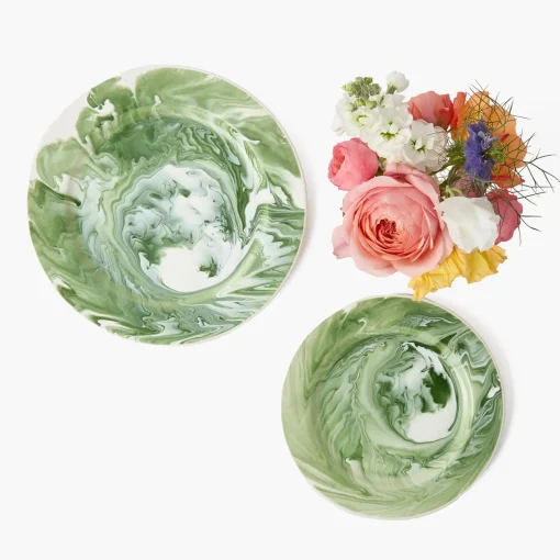 Summer Crockery | Crockery Sets<Mrs. Alice Julia Green Marbled Dinner & Starter Plates (Set of 8)
