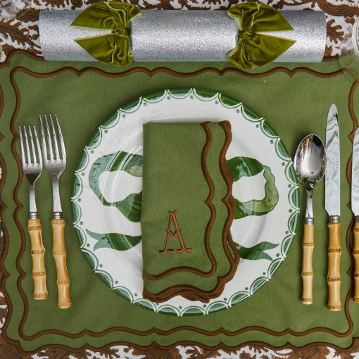 Napkins | Mrs. Alice Monogram<Mrs. Alice Katherine Green & Chocolate Napkins (Set of 4)
