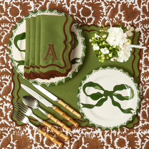 Napkins | Mrs. Alice Monogram<Mrs. Alice Katherine Green & Chocolate Napkins (Set of 4)