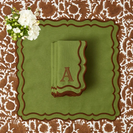 Napkins | Mrs. Alice Monogram<Mrs. Alice Katherine Green & Chocolate Napkins (Set of 4)