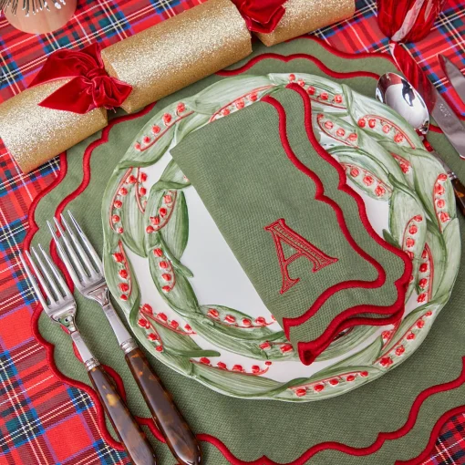 Table Linen Sets | Mrs. Alice Monogram<Mrs. Alice Katherine Green & Red Placemats & Napkins (Set of 4)
