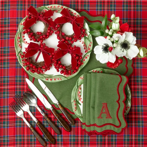 Table Linen Sets | Mrs. Alice Monogram<Mrs. Alice Katherine Green & Red Placemats & Napkins (Set of 4)