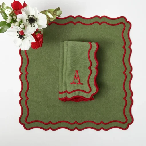 Table Linen Sets | Mrs. Alice Monogram<Mrs. Alice Katherine Green & Red Placemats & Napkins (Set of 4)