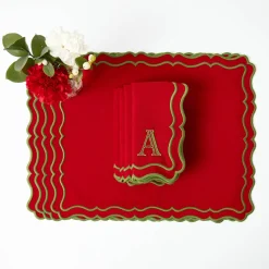 Napkins | Mrs. Alice Monogram<Mrs. Alice Katherine Red & Green Napkins (Set of 4)