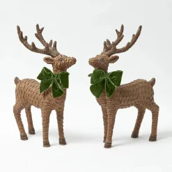 Christmas Decorations<Mrs. Alice Large Rattan Reindeer with Green Velvet Bows (Pair) - 40cm