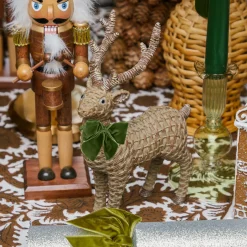 Christmas Decorations<Mrs. Alice Large Rattan Reindeer with Green Velvet Bows (Pair) - 40cm