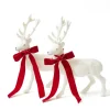 Christmas Decorations<Mrs. Alice Large White Flocked Reindeer with Velvet Bows (Pair)