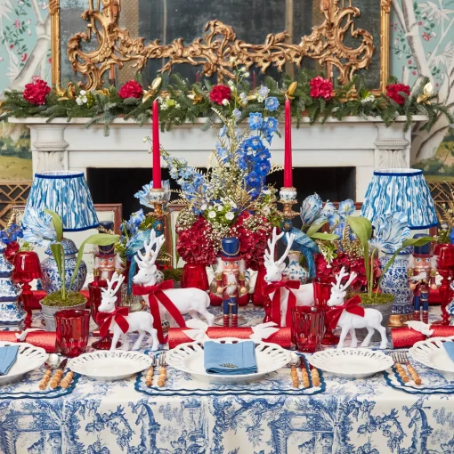 Christmas Decorations<Mrs. Alice Large White Flocked Reindeer with Velvet Bows (Pair)