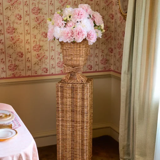 Vases | Vases & Planters<Mrs. Alice Liliana Bow Scalloped Rattan Urn & Pedestal