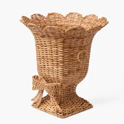 Vases | Vases & Planters<Mrs. Alice Liliana Bow Scalloped Rattan Urn & Pedestal