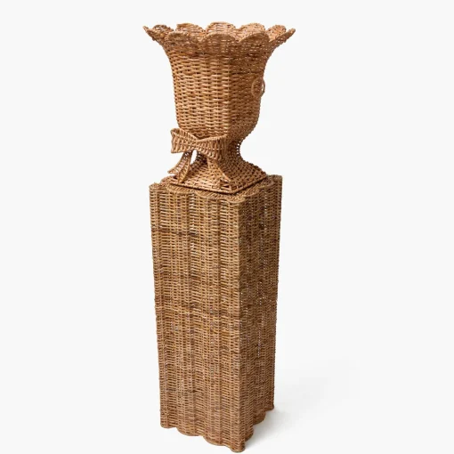 Vases | Vases & Planters<Mrs. Alice Liliana Bow Scalloped Rattan Urn & Pedestal