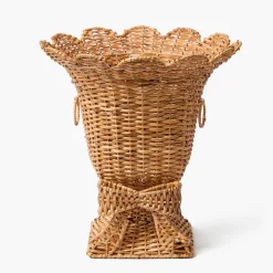 Vases | Vases & Planters<Mrs. Alice Liliana Bow Scalloped Rattan Urn & Pedestal