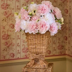 Vases | Vases & Planters<Mrs. Alice Liliana Bow Scalloped Rattan Urn & Pedestal