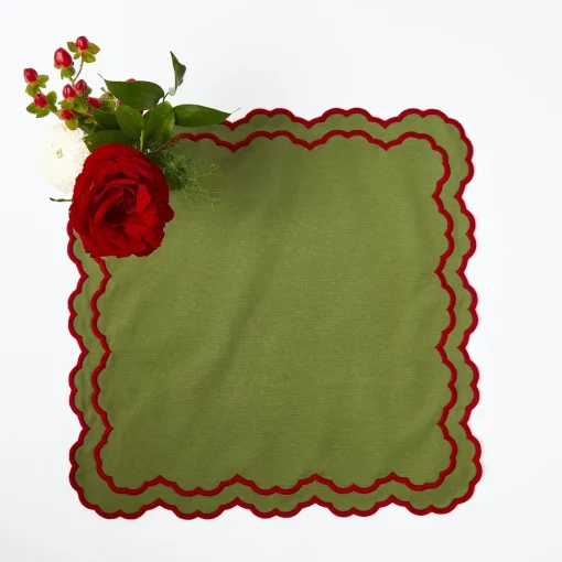 Napkins | Mrs. Alice Monogram<Mrs. Alice Lily Green & Red Napkins (Set of 4)