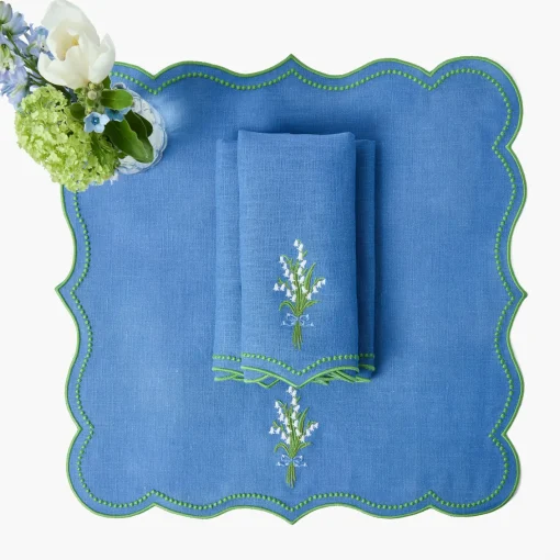 Summer Table Linen | Napkins<Mrs. Alice Lily of the Valley Blue Linen Napkins (Set of 4)