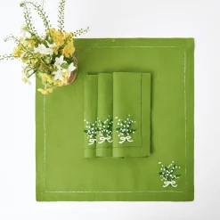 Napkins | For Her<Mrs. Alice Lily of the Valley Green Linen Napkins (Set of 4)
