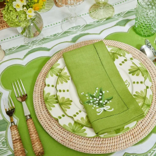 Napkins | For Her<Mrs. Alice Lily of the Valley Green Linen Napkins (Set of 4)