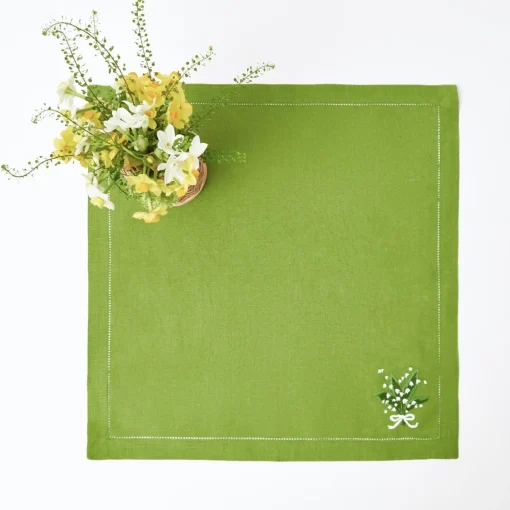 Napkins | For Her<Mrs. Alice Lily of the Valley Green Linen Napkins (Set of 4)