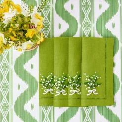 Napkins | For Her<Mrs. Alice Lily of the Valley Green Linen Napkins (Set of 4)