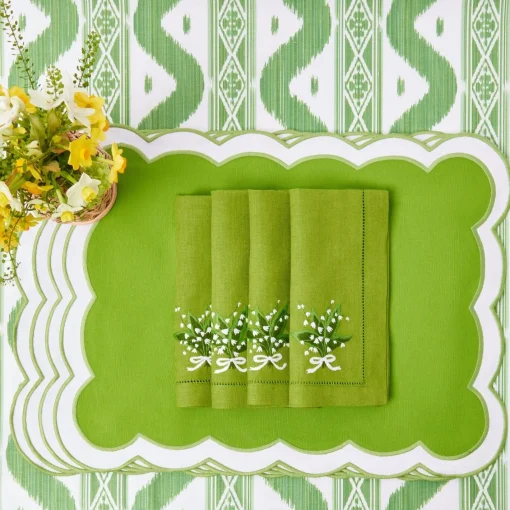 Napkins | For Her<Mrs. Alice Lily of the Valley Green Linen Napkins (Set of 4)