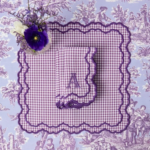 Napkins | Mrs. Alice Monogram<Mrs. Alice Lily Purple Gingham Napkins (Set of 4)