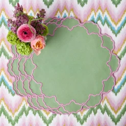 Summer Table Linen | Placemats<Mrs. Alice Lily Soft Green & Pink Placemats (Set of 4)