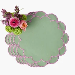 Summer Table Linen | Placemats<Mrs. Alice Lily Soft Green & Pink Placemats (Set of 4)